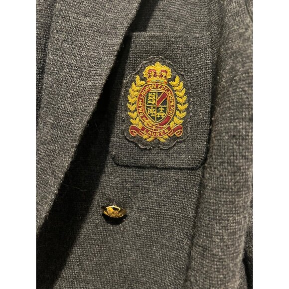 Ralph Lauren Black Merino Wool Double Breasted Crest Crown Logo Button Blazer - - Picture 3 of 5